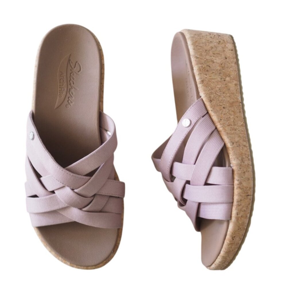 Skechers Women’s Wedge Slide Sandals in Light Mauve Blush